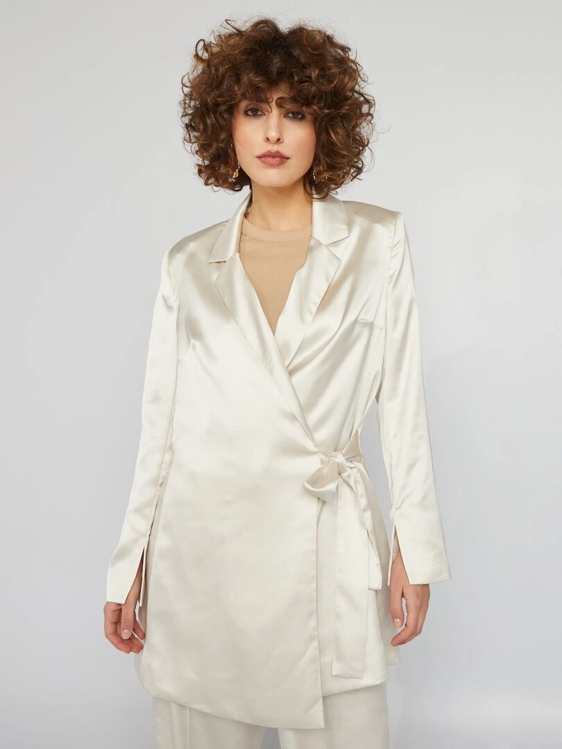 Veste longue en satin Blanc
