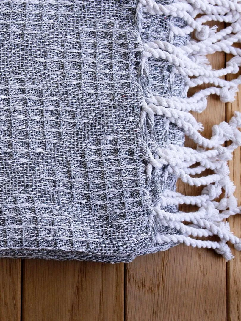 Plaid jacquard à franges Gris clair
