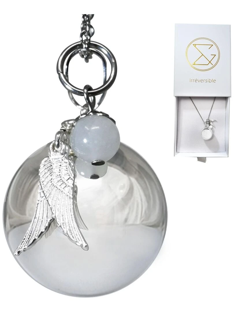 Bola de Grossesse CELESTE Pierre de lune et pendentif ailes d'ange Blanc