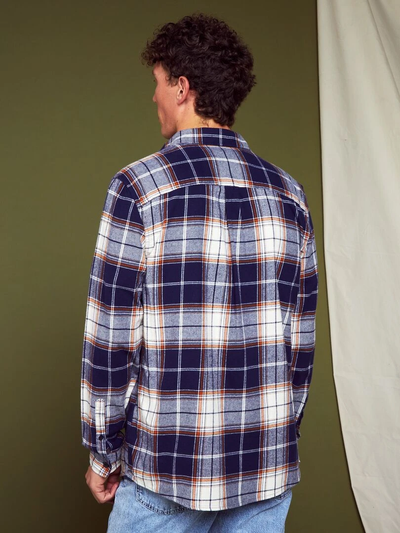 Chemise droite en flanelle   Bleu/orange/blanc