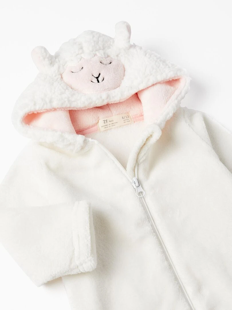 Pyjama Grenouillère en corail pour bébé fille 'Mouton'   TALENTS NIGHT   Blanc
