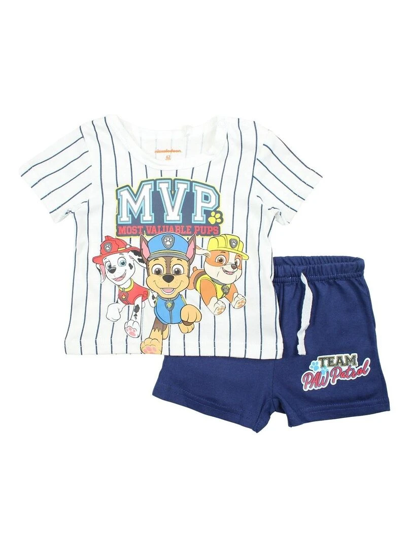 Paw Patrol Ensemble T shirt short bébé garçon Imprimé La Pat' Patrouille Bleu