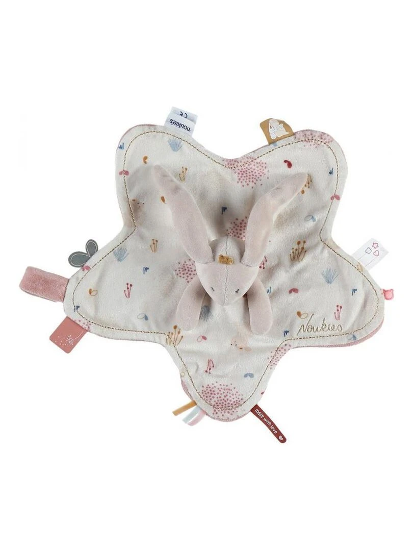 Doudou Attache Sucette À Étiquette Lapin Lina & Joy Rose