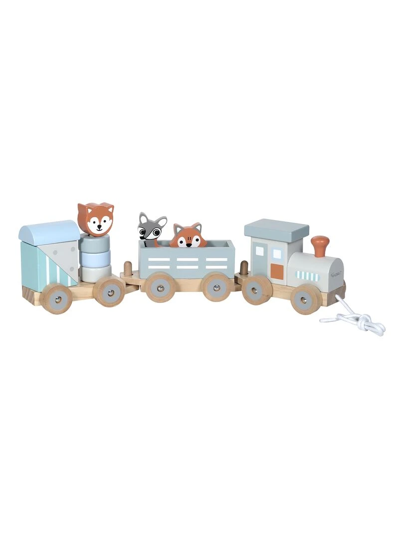 Petit train les animaux du zoo en bois rayures Bleu Orange