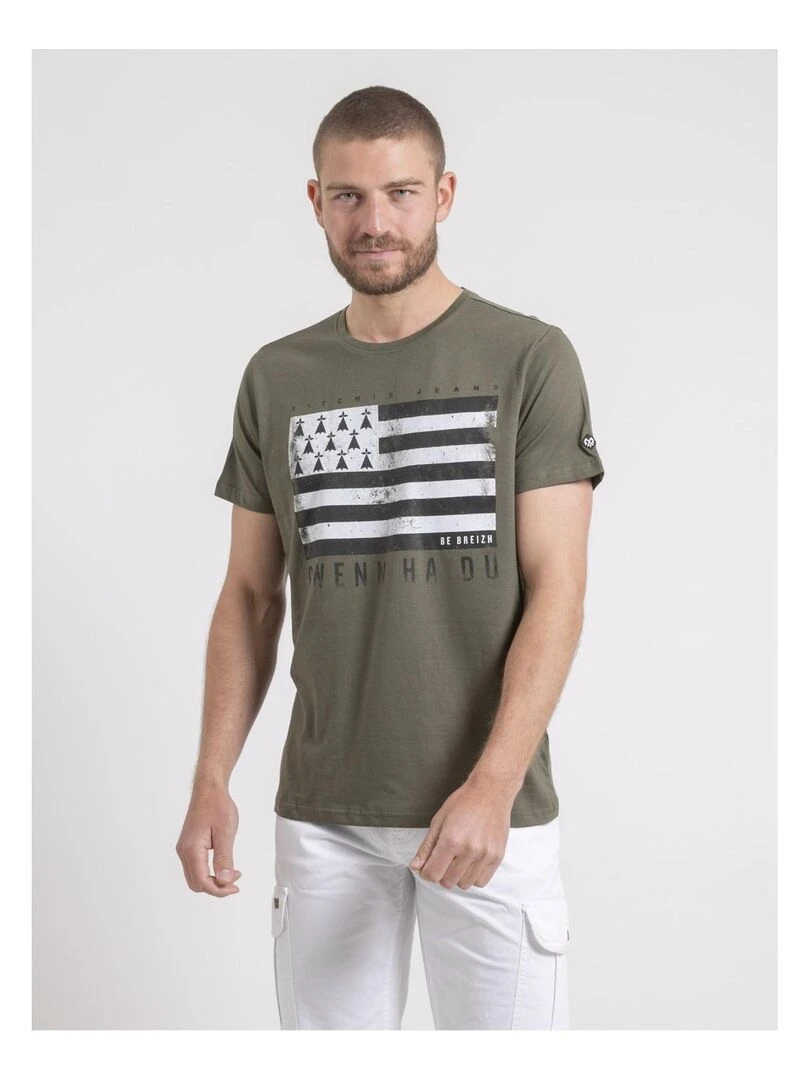 T shirt col rond pur coton NEVENOU Kaki