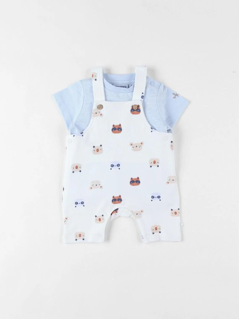 Set salopette imprimé animalier + t shirt clair/écru Noukie's Blanc