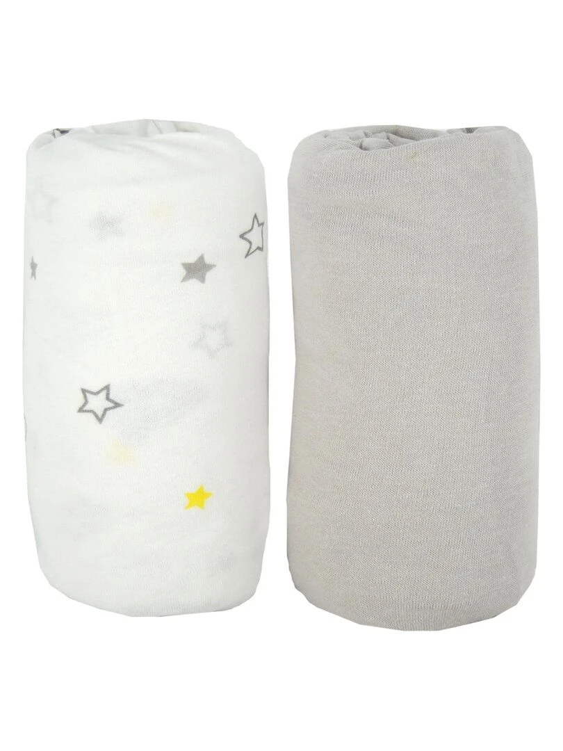 Lot de 2 draps housses 60x120 cm   Nuage + Gris   Gris Gris