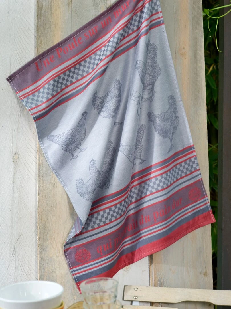 LOT 2 TORCHONS COCOTI GRIS/ROUGE Gris