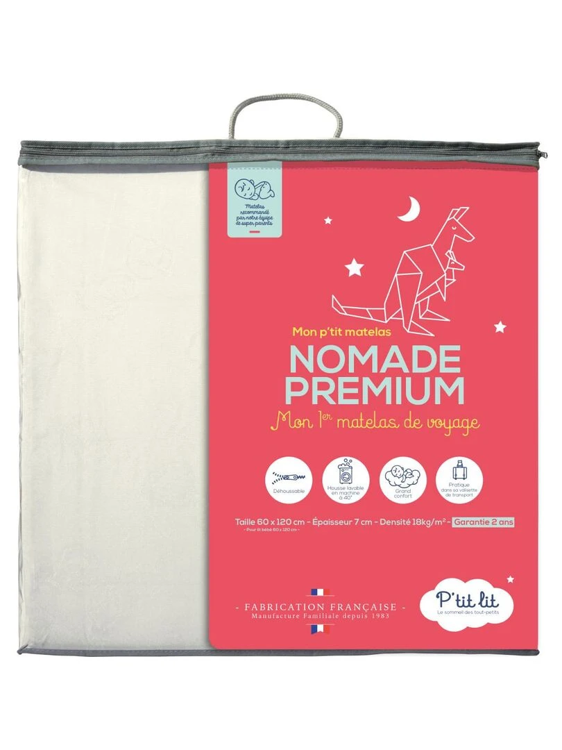 Matelas pliant bébé 60x120x7 cm Matelas de voyage Déhoussable Fabrication française Blanc