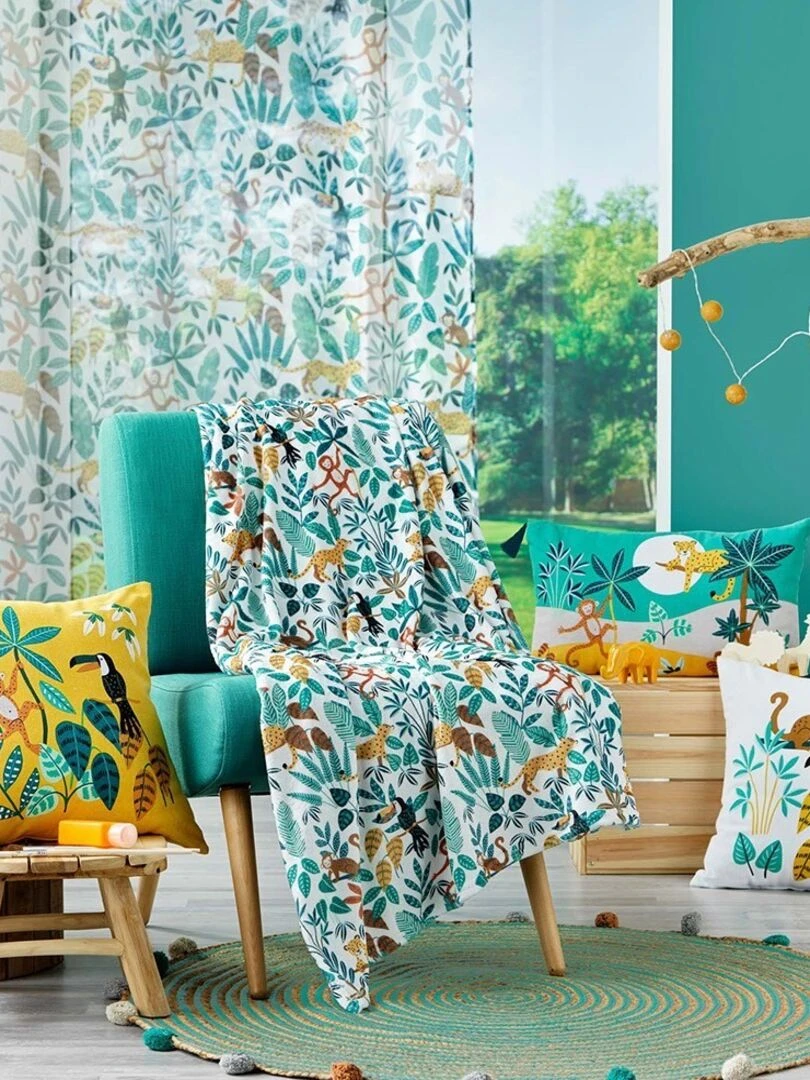 Plaid flanelle 125x150 cm Jungle Story Blanc