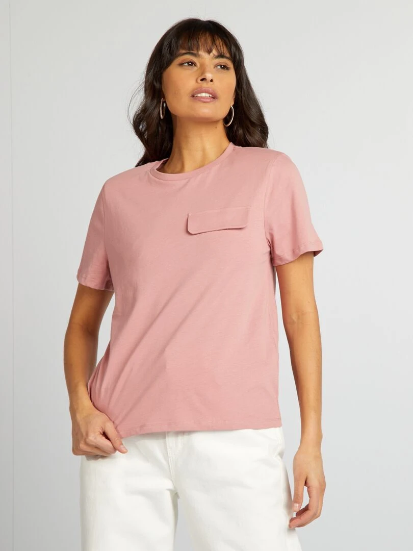 T shirt manches courtes avec poche poitrine   Rose