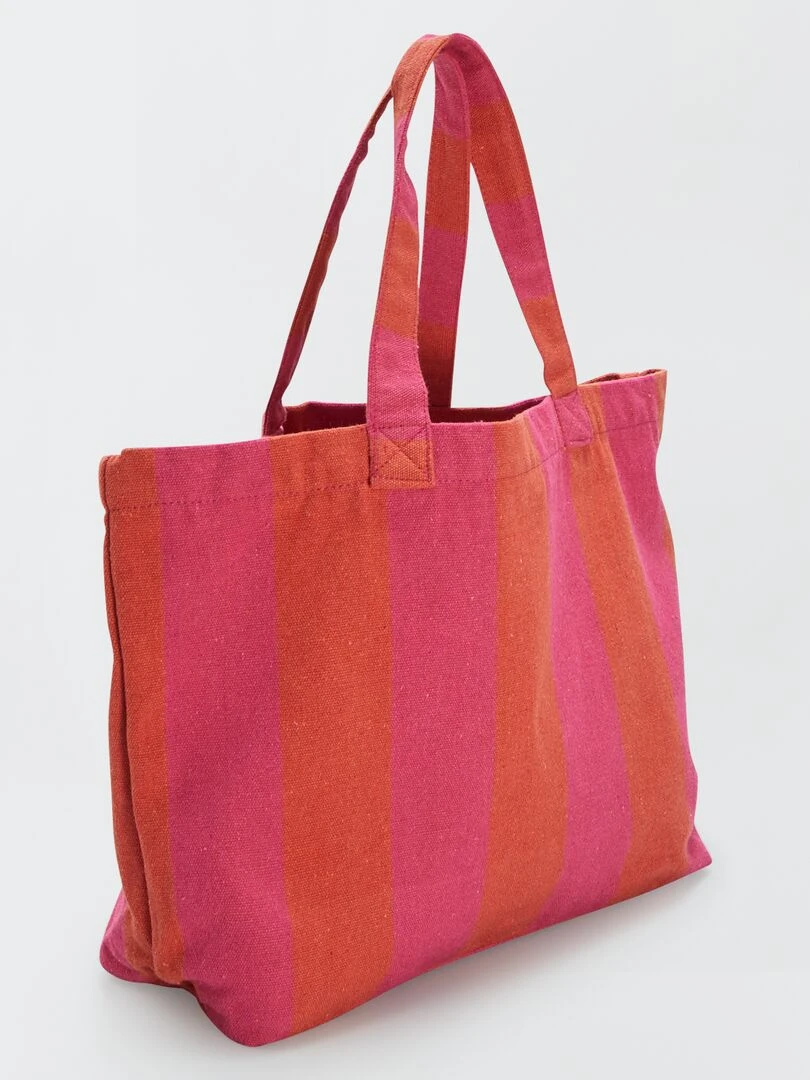 Cabas rayé souple en tissu Rose
