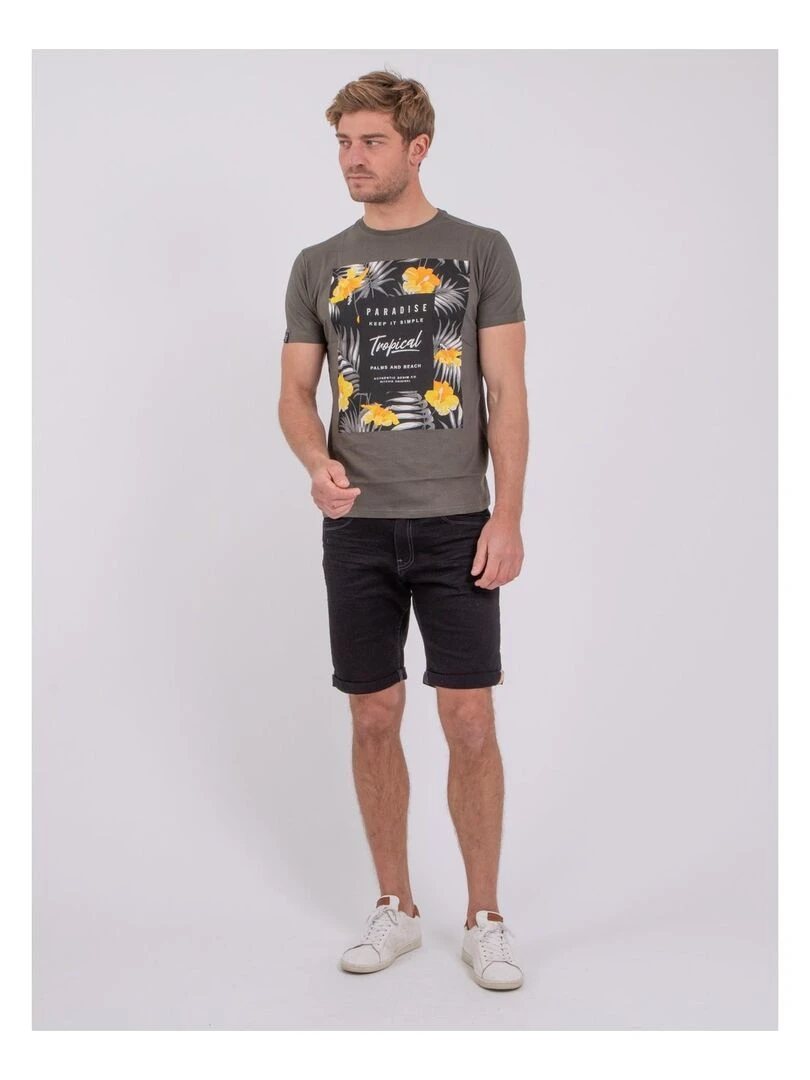 T shirt manches courtes col rond pur coton NOCTAVIO   Kaki