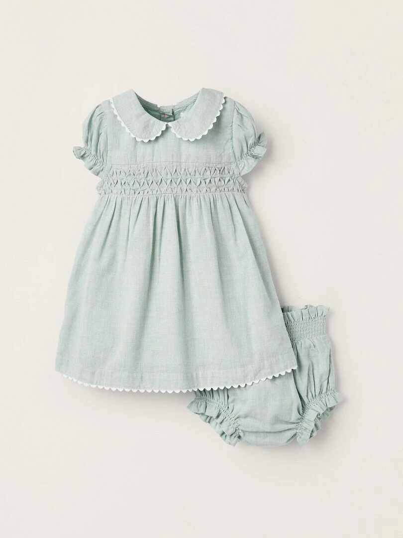 Robe + Bloomer en coton pour nouveau né manches courtes ATLANTIC COMPANY Vert clair