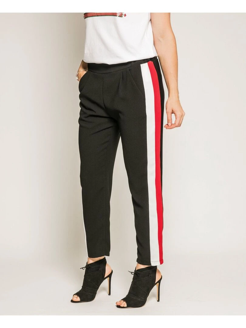 Pantalon cigarette slim bandes côtés EDMEE Noir