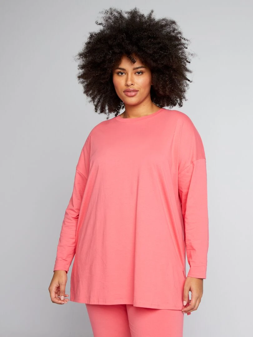 T shirt long en jersey uni Rose