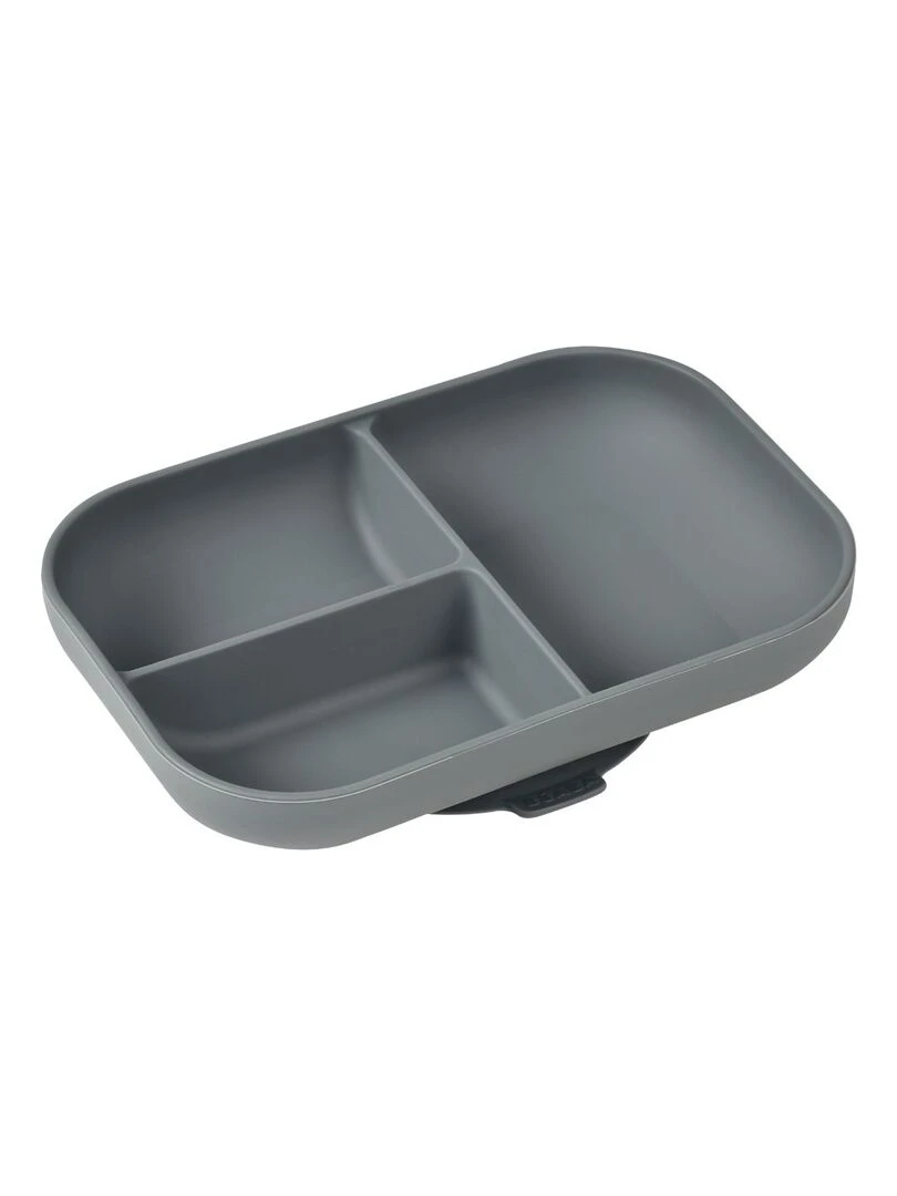 Assiette compartimentée à ventouse en silicone Minéral Gris