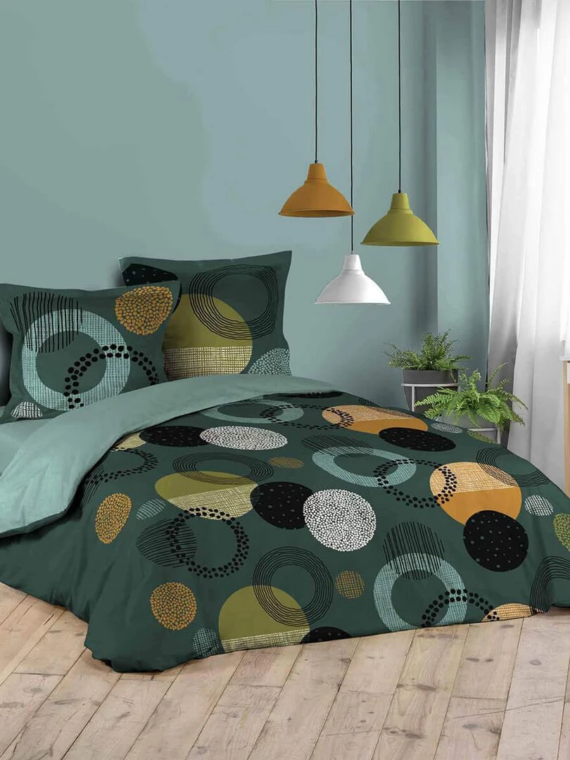 Housse de couette 260x240 Lunabella + 2 taies coton 42 fils Vert