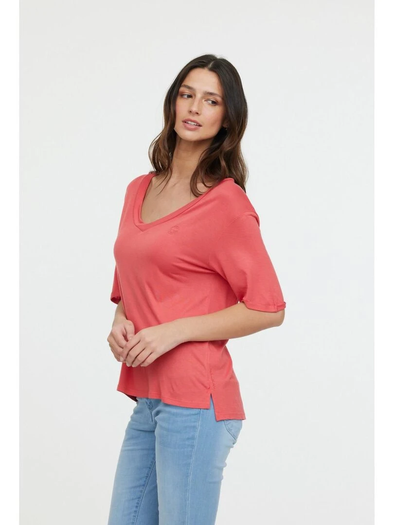 Lee Cooper T Shirt manches courtes viscose regular ADOUNA M Rouge