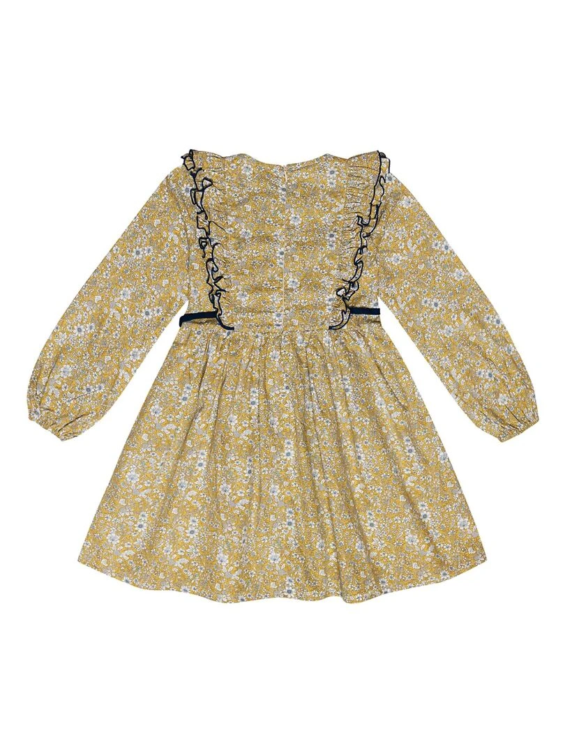 Robe Fleurie Hiver Fille  Coton Jaune Bleu  APPOLINE   'LA FAUTE A VOLTAIRE'   Jaune