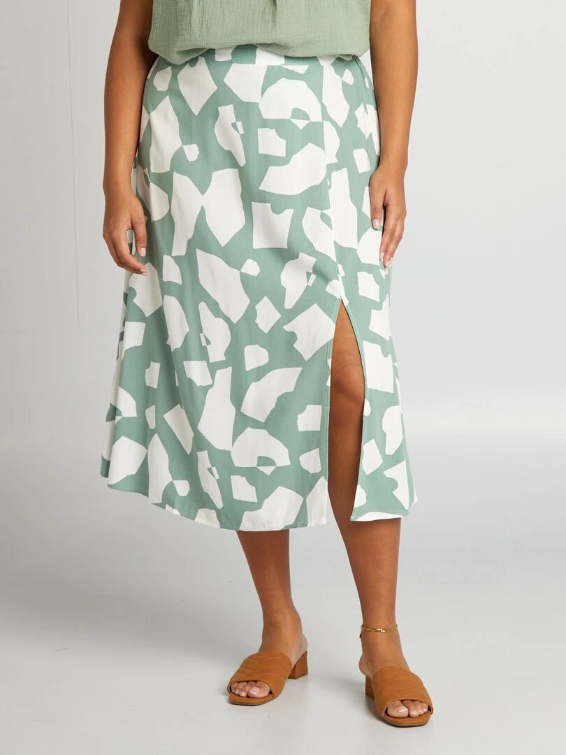 Jupe midi à motif Vert/blanc