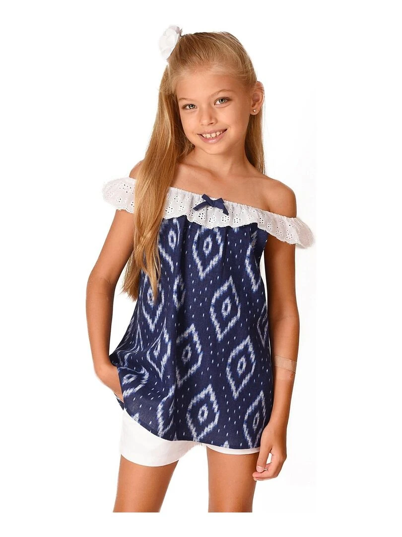 Blouse Tie and Dye Été Fille     col 2 en 1  AURORE   'LA FAUTE A VOLTAIRE'   Bleu marine