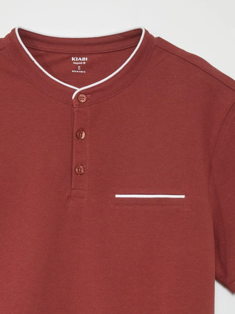 Polo à col mao en piqué de coton Rouge