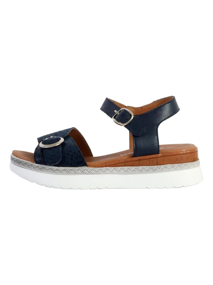 Sandale Plate Cuir TDF Alénoa Bleu marine