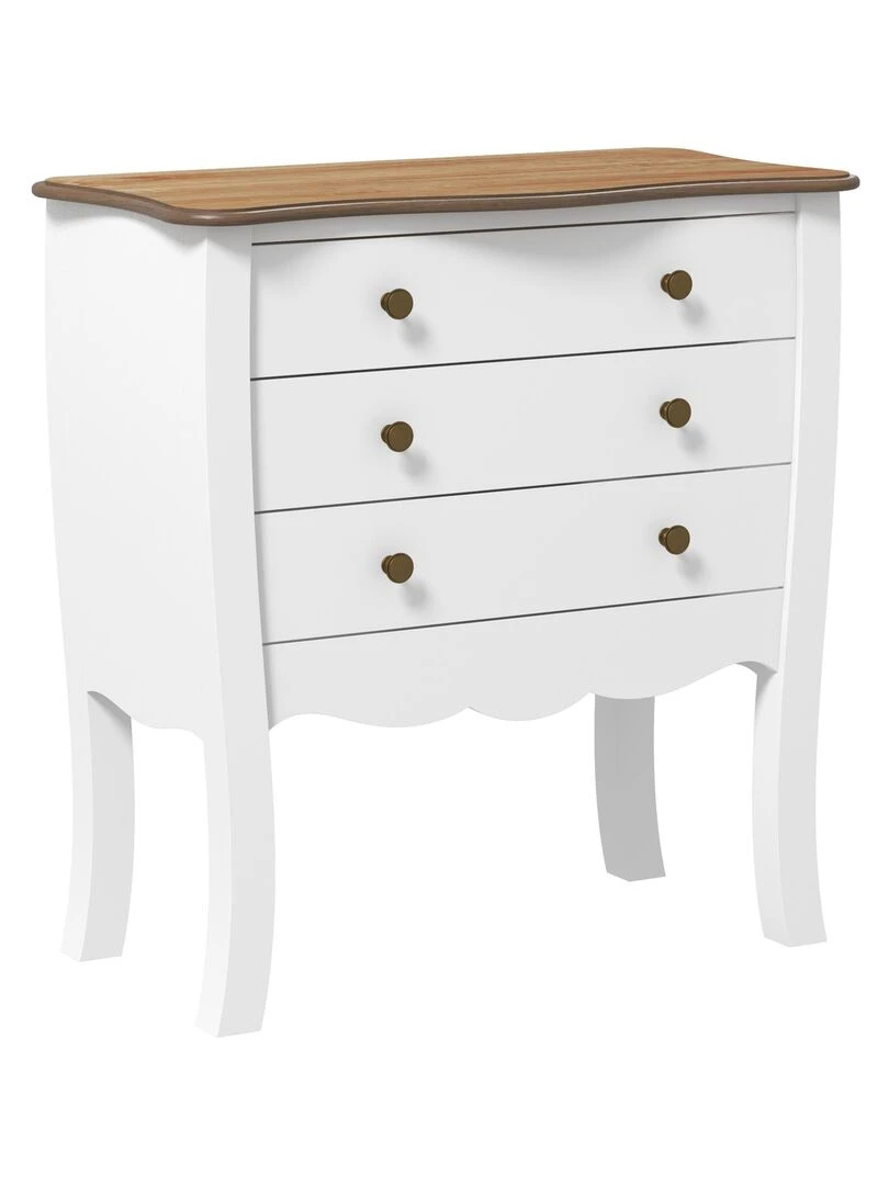 Commode style néo rétro 3 tiroirs poignées boutons bois MDF panneaux blanc Blanc