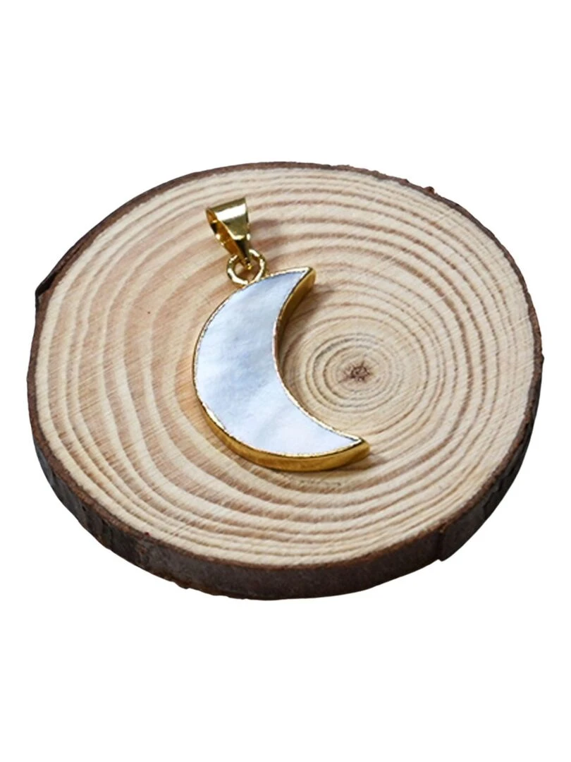 Pendentif lune lisse Plaqué Or Pierres naturelles Blanc