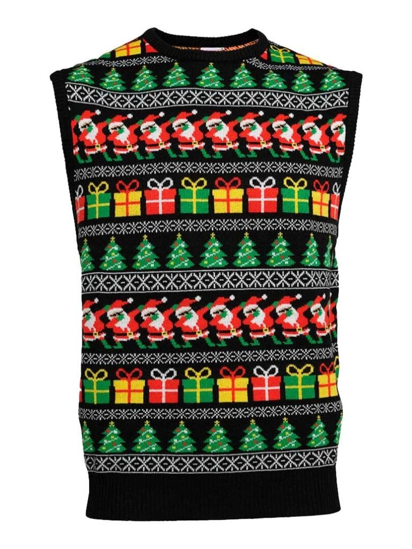 Pull de Noël sans manche "Père Noël qui Dab" Noir