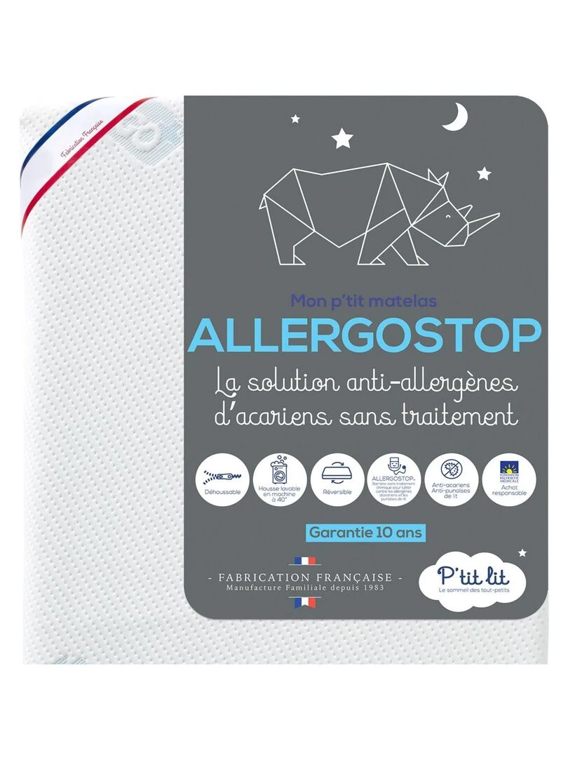 Matelas Bébé Allergostop® 60x120 cm Déhoussable Blanc