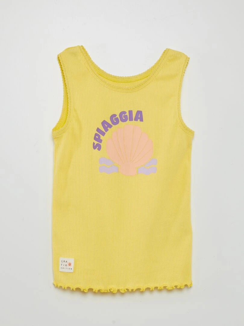 Débardeur côtelé avec finition en dentelle et volantée   Grafik Edition   Jaune