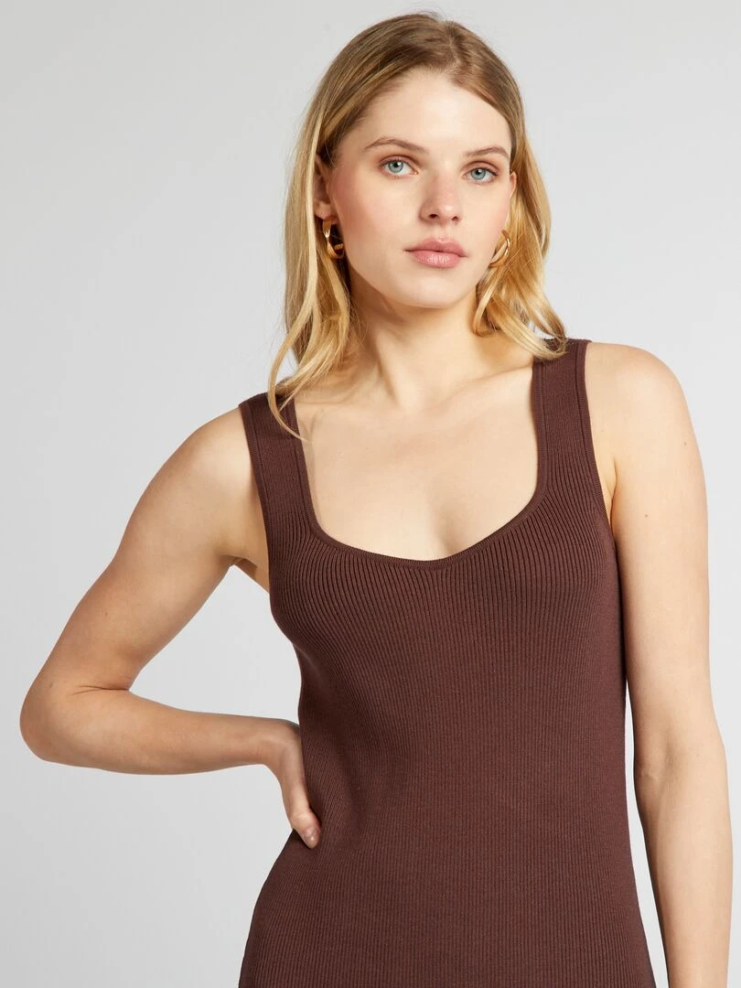 Robe tube midi en maille côtelée   Marron