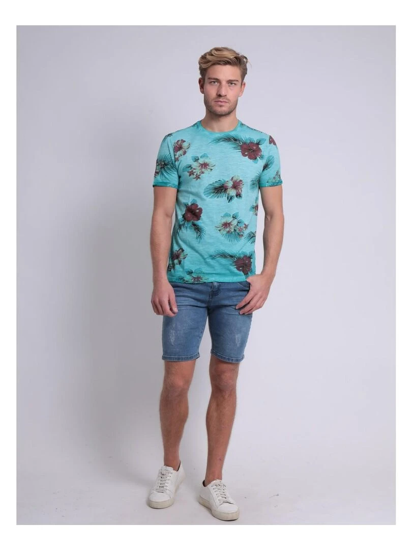 T shirt col rond pur coton NEMTALI   Bleu turquoise