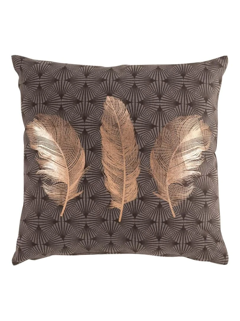 Coussin déhoussable métallisé Plumes Love Gris