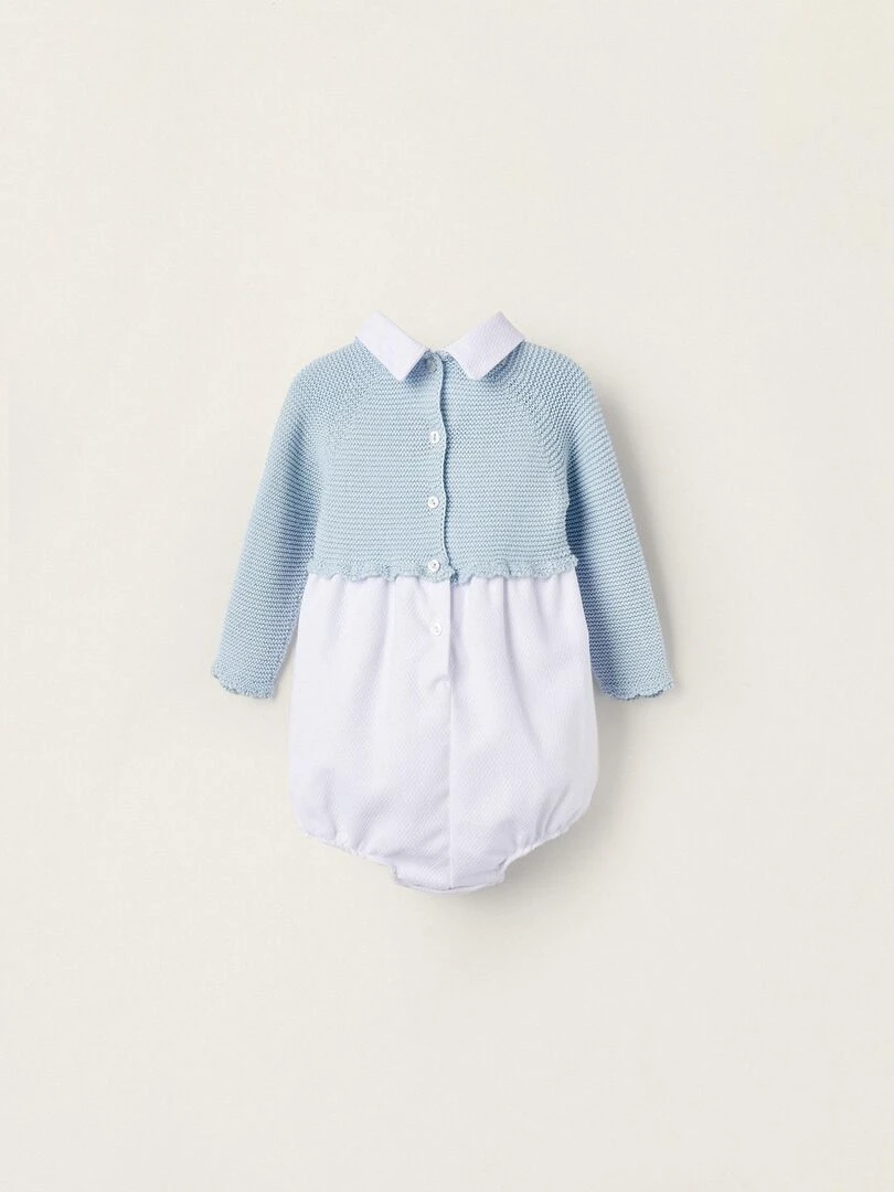 Body à manches longues combiné pour nouveau né manches longues ATLANTIC COMPANY Bleu clair