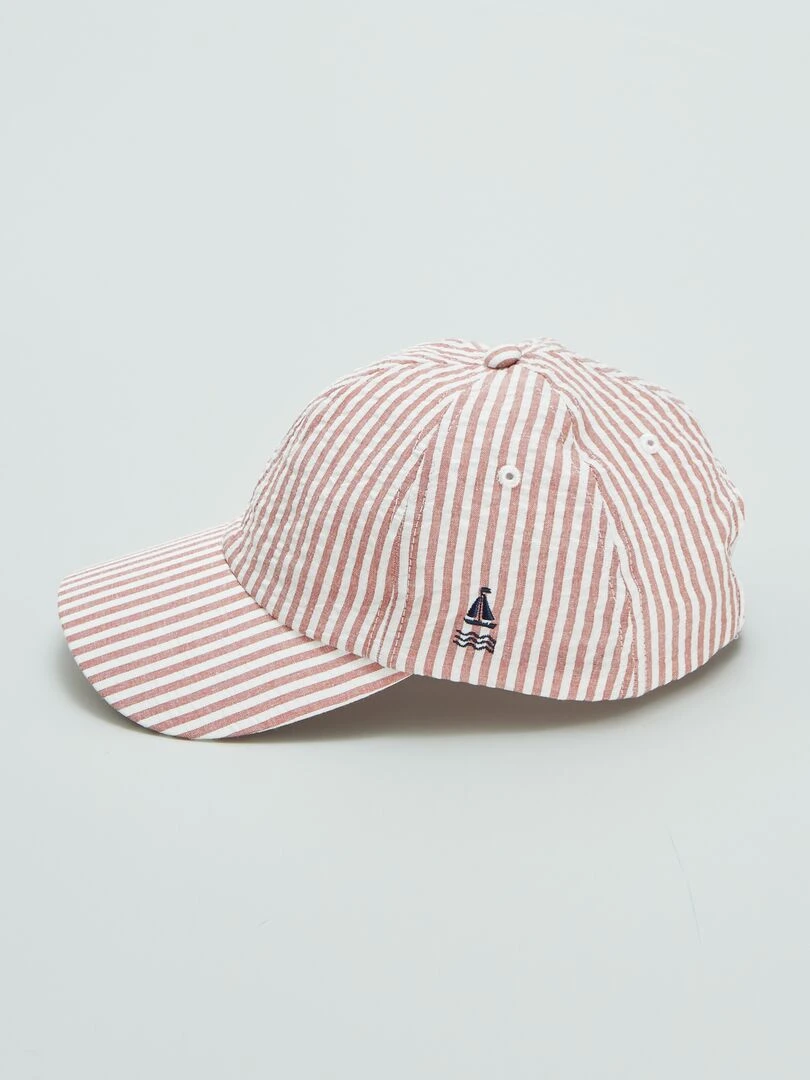 Casquette rayée avec broderie voilier   Beige