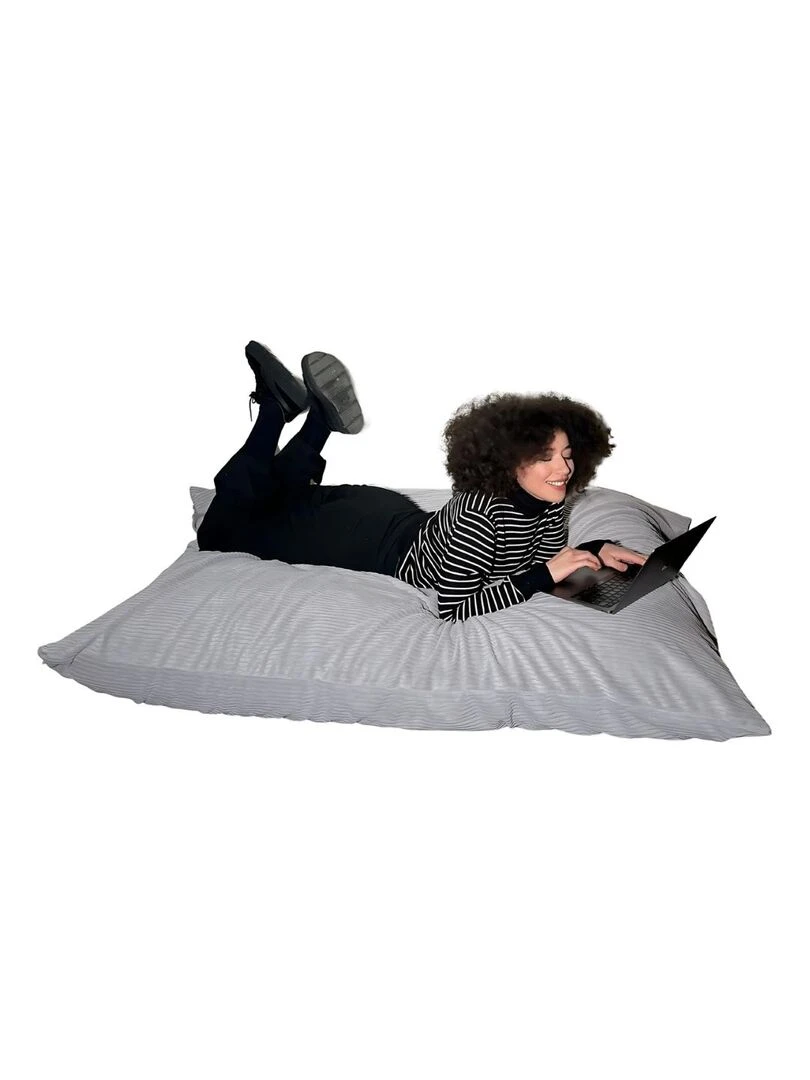 Pouf en Velours Côtelé Chic Doux et Déhoussable Bananair Gris clair