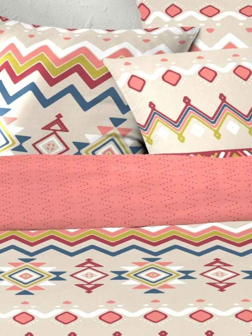 Parure de lit 2 places coton à motifs 220x240 cm   Multicolore