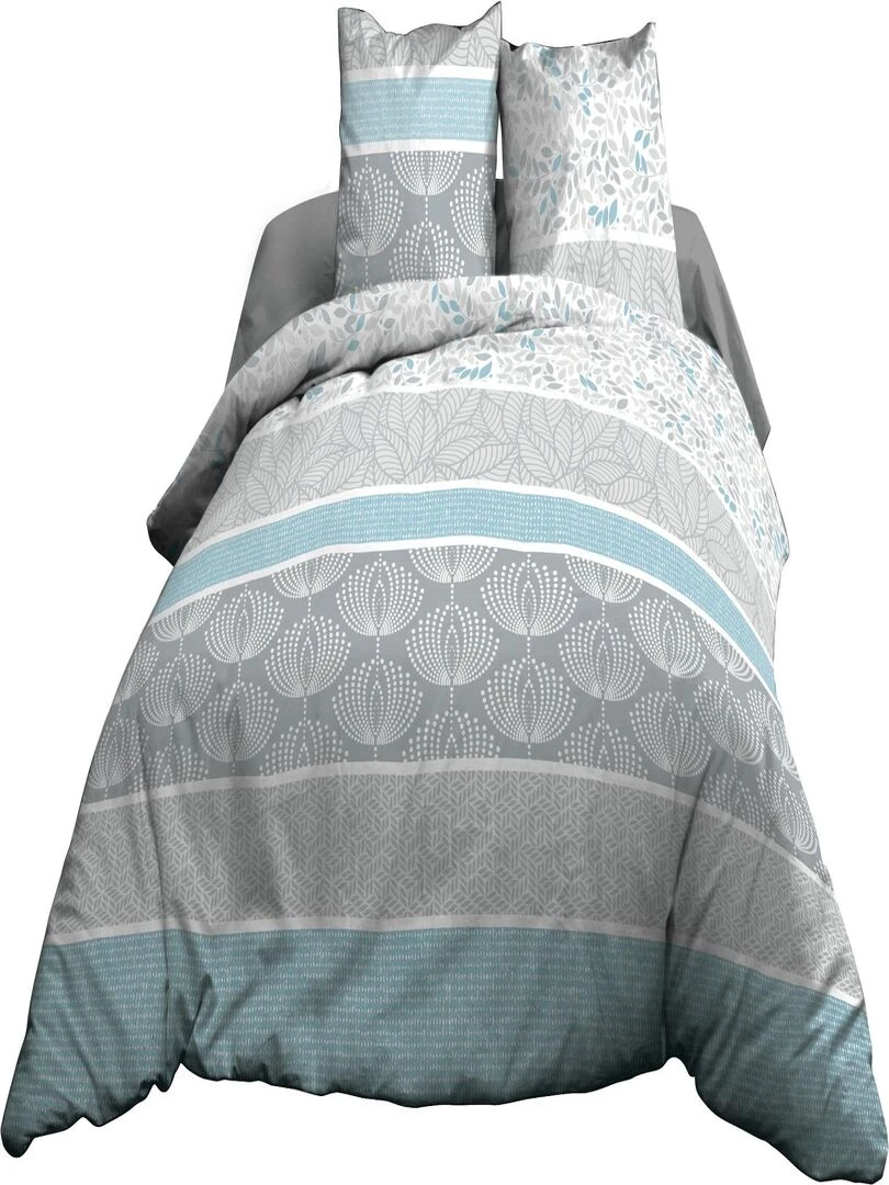 Housse de couette 220x240 + 2 taies Pur coton 57 fils Louise bleu Bleu