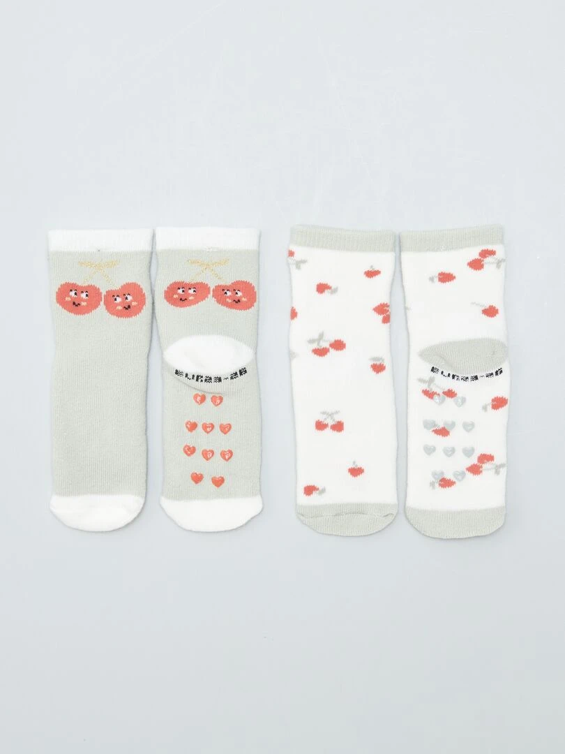 Lot de 2 paires de chaussettes antidérapantes Vert/blanc