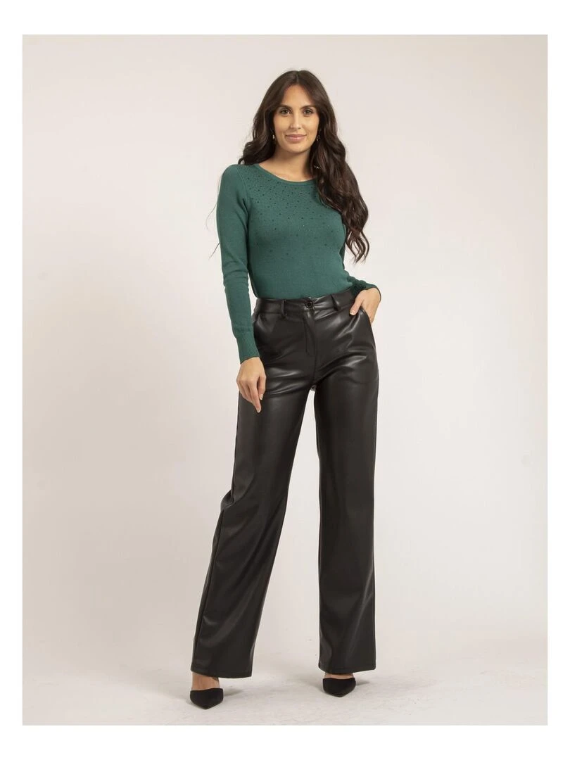 Pantalon droit simili cuir EVANIA   Noir