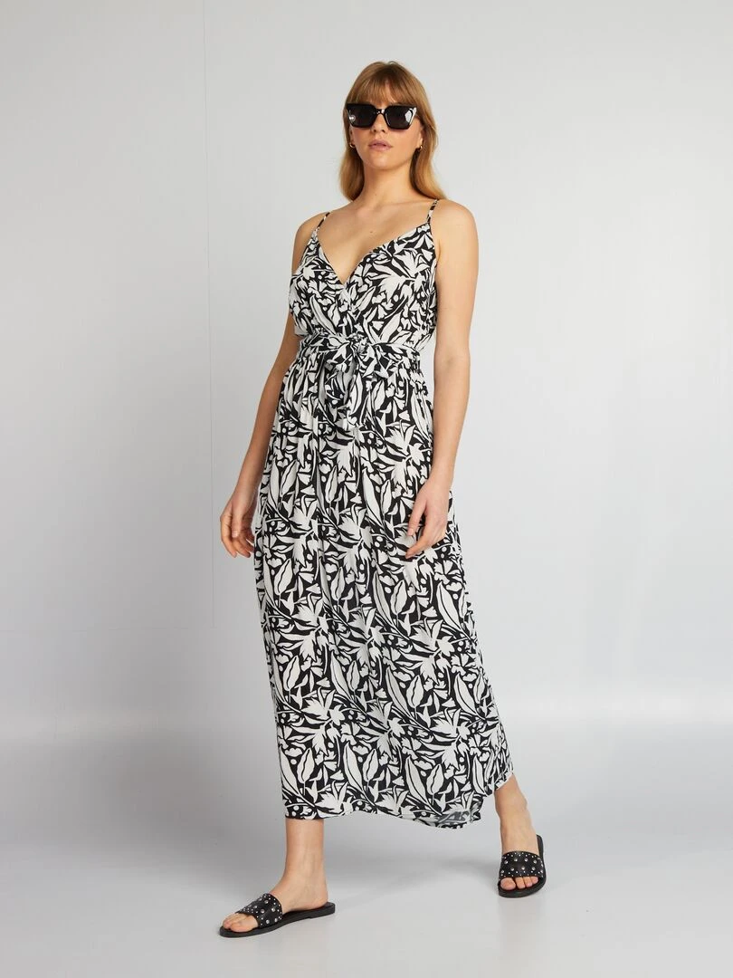 Robe ceinturée à bretelles fines   Noir/blanc