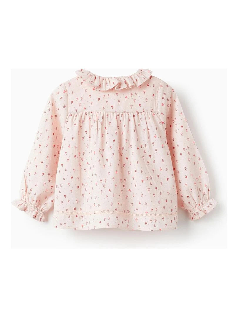 Blouse en sergé de coton à motif floral pour bébé fille manches longues SPRING BEGINS Rose clair