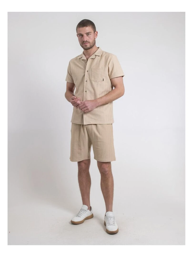 Chemise manches courtes maille coton DOJOPARIS   Beige