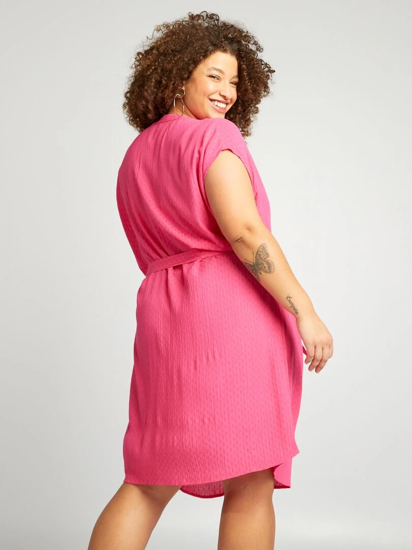 Robe courte en maille fantaisie   Rose