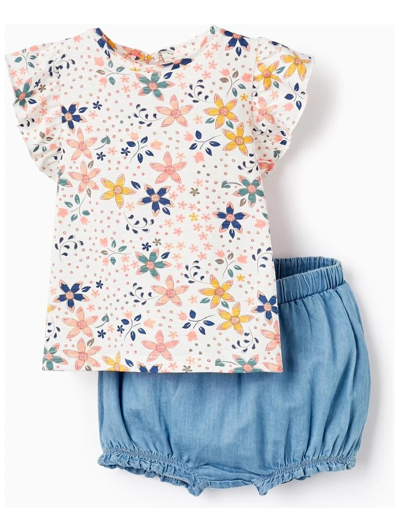 T Shirt + Bloomer Pour Bébé Fille Blanc