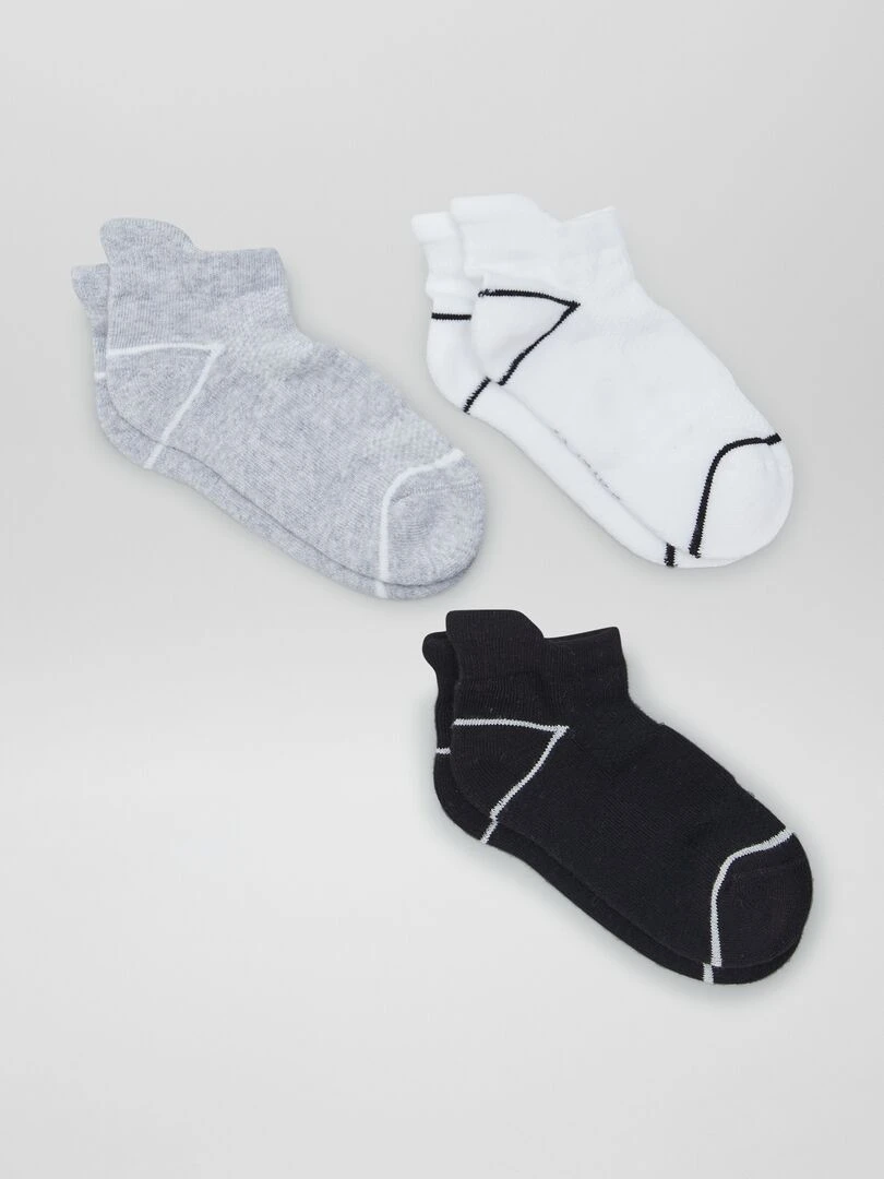 Lot de 3 chaussettes de sport invisibles Blanc/gris/noir