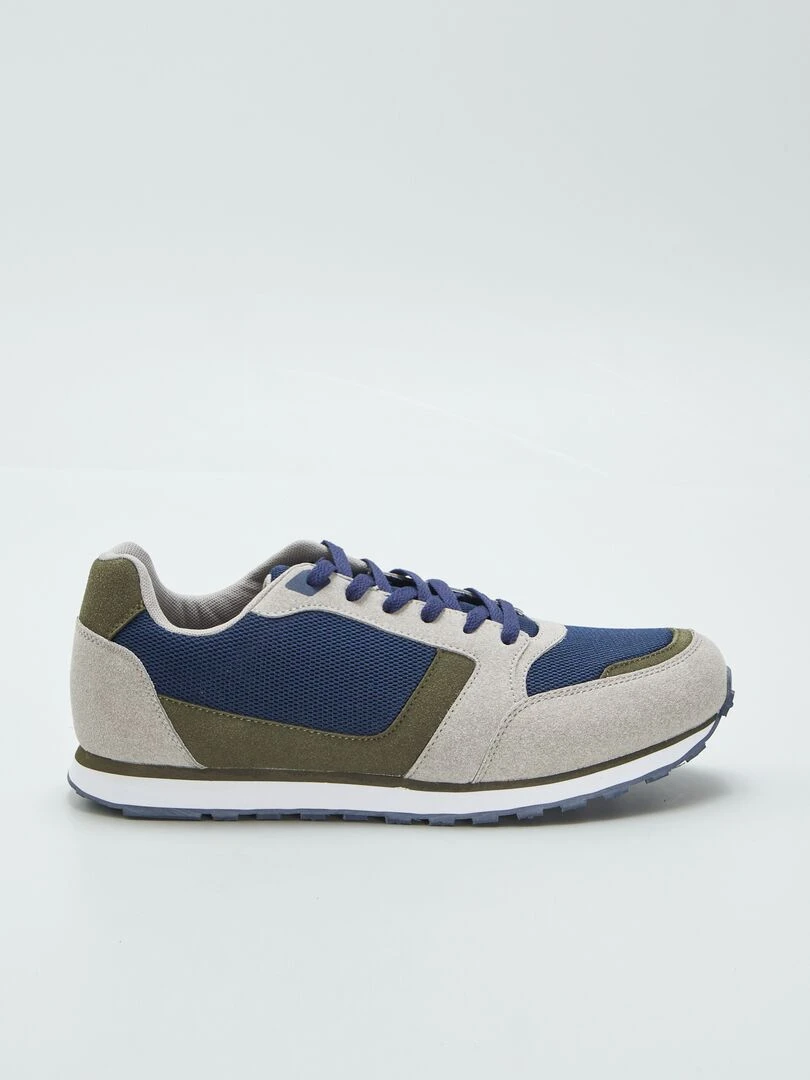 Baskets running retro tricolore Kaki